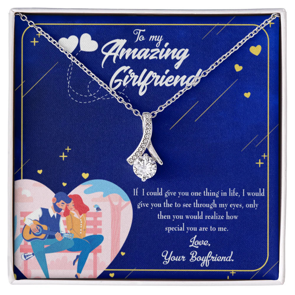 To My Girlfriend You're Special Ribbon Necklace Silver Tone Standard Box
